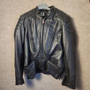 Firstgear Motorcycle Jacket Mens 44 Black Leather Hein Gericke Padded Vented